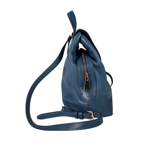 Michael Kors Blue Pebbled Leather Backpack Gold Hardware Medium Sz Picnic Travel - Picture 3 of 9